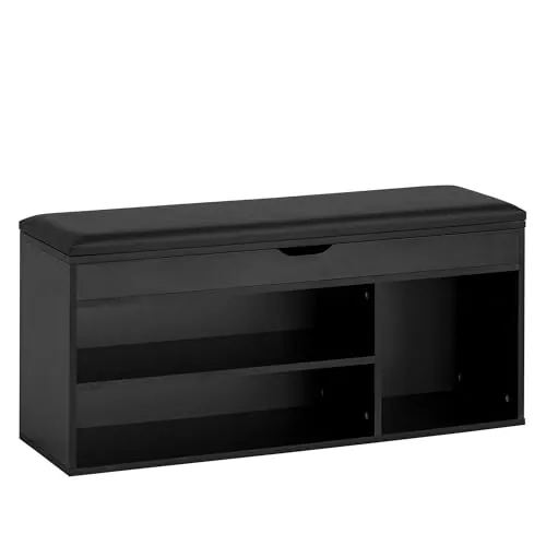 FINEBUY Schuhbank FB107189 - Schuhbank mit Sitzfläche und Stauraum, ideal für Flur oder Eingangsbereich, modernes Design in Schwarz, Belastbarkeit bis 80 kg.