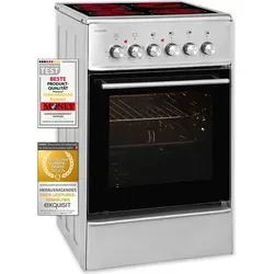 Exquisit ECM 5-4 Inox - Elektro-Standherd mit 46,6 l Garraum, energieeffizient und vielseitig dank Ober-, Unterhitze, Umluft und Grillfunktion