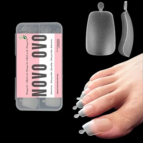 NOVO OVO 120 Stück Lange fußnägel zum aufkleben, Artificial long toe nail tips, klare fussnägel zum kleben, künstliche zehennägel, soft gel full cover toenail tips set, fuß nägel x 12 Größen in Box