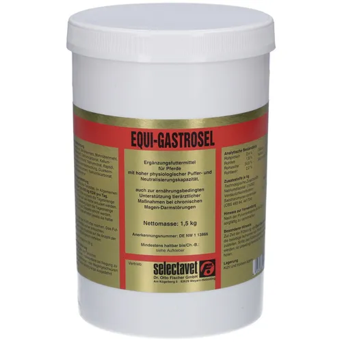 Selectavet Equi-Gastrosel 1,5kg - Ergänzungsfuttermittel für Pferde - Sonstige - Hochwirksames Ergänzungsfuttermittel zur Unterstützung bei Magen-Darm-Störungen, fördert die Verdauung und schützt die Schleimhäute mit natürlichen Inhaltsstoffen.
