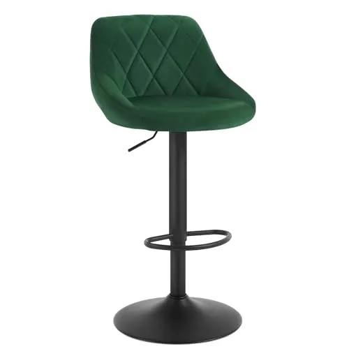 WOLTU Barhocker Dunkelgrün, Höhenverstellbar & 360° Drehbar - Barhocker mit bequemer Samtpolsterung und ergonomischem Design, ideal für Bar, Küche oder Home Office. Stabiler Metallrahmen mit Anti-Rutsch-Ring für Sicherheit und Bodenschutz.