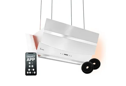 KKT KOLBE Dunstabzugshaube 90 cm | HERMES-INSEL-908WM - Dunstabzugshaube mit RGB Ambientebeleuchtung für stimmungsvolles Licht, Energieeffizienzklasse A+ und leiser Betrieb für entspanntes Kochen.