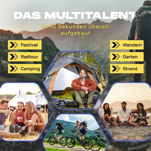 RG-0216 Camping Zelt | Leichtes Pop Up Wurfzelt für 2-3 Personen - Kuppelzelt mit schnellem Aufbau, wasserdicht und ideal für Campingabenteuer. Mit Moskitonetz und hochgezogener Bodenwanne für optimalen Komfort.