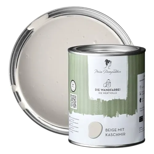 MissPompadour extramatte Wandfarbe Beige mit Kaschmir 1L - sehr hohe Deckkraft - geruchsneutrale, spritzfreie Farbe - atmungsaktive, wasserbasierte Innenfarbe/Deckenfarbe - Die Wertvolle