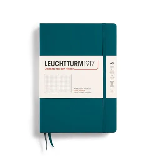Leuchtturm1917 Notizbuch 359696 Medium, A5, Pacific Green - Tagebuch im A5-Format mit 125 Blatt, gepunktet und Hardcover. Besonders praktisch: 2 Lesezeichenbänder und perforierte Seiten zum einfachen Heraustrennen.
