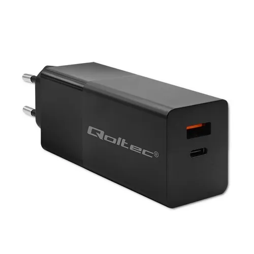 Qoltec Power Pro Gan 100W USB-A und USB-C Wandladegerät - Handy-Ladegerät mit 100W Leistung, ideal für schnelles Laden von Tablets und Smartphones - ausgestattet mit Überladeschutz und Ultra Charge Technologie.