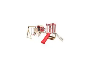 Home Deluxe Spielpark inkl. Rutsche WUNTERLAND Natur - 555 x 340 cm - Outdoor-Spielzeug für den Garten, bietet Spieltürme, eine Brücke und ein Kletternetz für Sicherheit und Spaß.