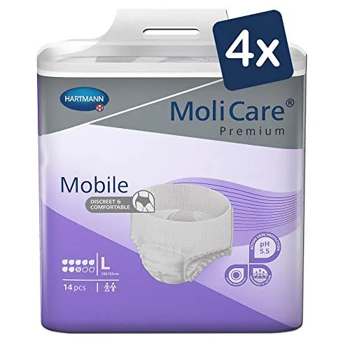 MoliCare Premium Mobile Einwegunterwäsche - 8 Tropfen, Größe L, 56 Stück, diskrete und hautfreundliche Lösung für Frauen und Männer mit Harninkontinenz
