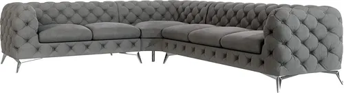 S-Style Möbel Ecksofa Kalina, Chesterfield mit Silbernen Metall Füßen - Ecksofa im Chesterfield-Stil, vielseitig nutzbar als rechts- oder linksseitige Einheit, bietet hohen Komfort und elegantes Design für Ihr Wohnzimmer.