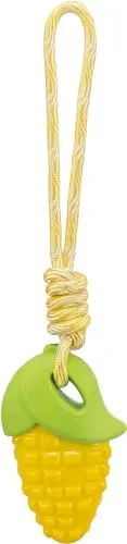 TRIXIE Maiskolben am Seil, TPR, Hundespielzeug, Kauartikel, Gelb, 13 cm/34 cm