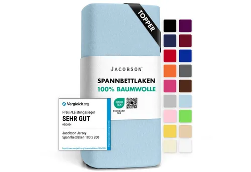 Jacobson Spannbettlaken TOPPER aus 100% Baumwolle, Jersey Bettlaken 160 g/m², Spannbetttuch mit Gummizug, pflegeleicht & viele Farben