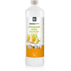 Zitronensäure 50% flüssig - Entkalker - Reinigungsmittel zur effektiven Entkalkung von Wasserkochern, Kaffeemaschinen und mehr. Biologisch abbaubar und hochergiebig, schont Dichtungen und spart Kosten im Vergleich zu teuren Entkalkerpatronen.