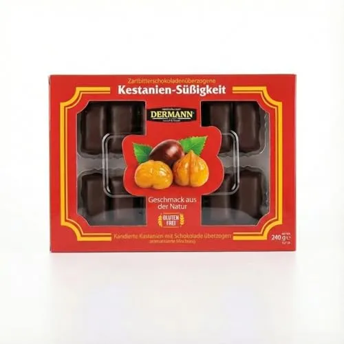 Türkische Kandierte Kastanien(Kestane Şekeri) mit Bitter-Konfiserie überzogen – 30% Kastanienanteil – Einzeln verpackt – Wiederverschließbare Verpackung – Orientalische Süßware 240 g