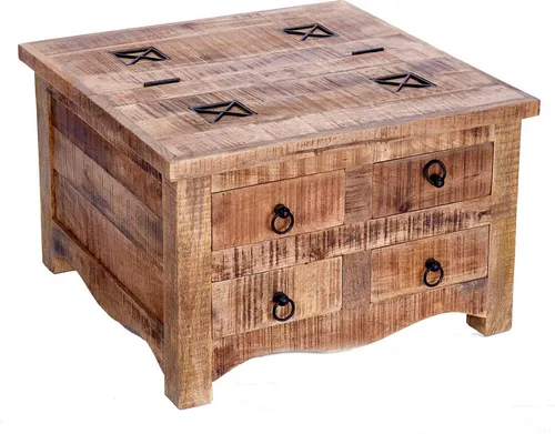 Riess-Ambiente Couchtisch IRON CRAFT 70cm - Massivholz & Industrial Design - Couchtisch aus massivem Mango-Holz, mit 4 Schubladen für zusätzlichen Stauraum. Ideal für ein individuelles Wohnzimmer im angesagten Industrial-Stil.