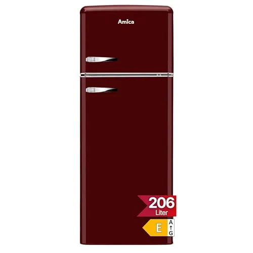 Amica VD 1442 AI - Freistehende Kühl-Gefrierkombination in Weinrot, 208 l Nutzinhalt, energieeffizient mit automatischer Abtauung und stilvollen Glasablagen