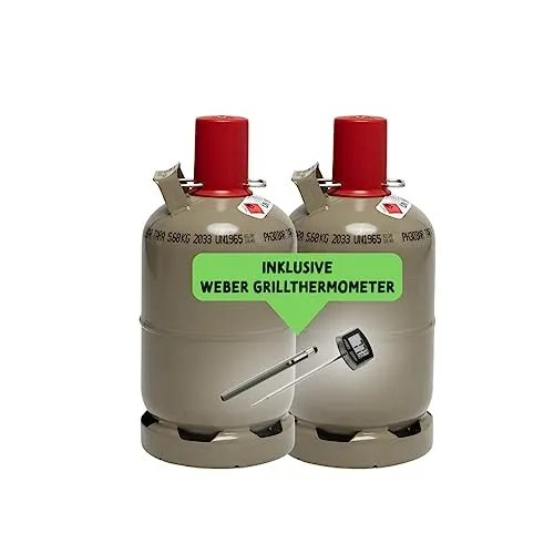 Bluecraft 2X 5 kg Eigentum Propan Gasflasche ungefüllt inklusive Weber Grillthermometer