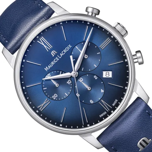 Maurice Lacroix Eliros Chronograph EL1098-SS001-410-4 - Chronograph mit elegantem Sonnenschliff in Blau, 40mm Gehäusegröße und hochwertigem Kalbslederarmband für stilbewusste Träger.