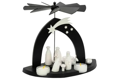 Emil A. Schalling KG Weihnachtspyramide Moderne Black Pyramide - Elegante Weihnachtspyramide mit 4 Teelichtern. Höhe 23 cm, ideal für stimmungsvolle Indoor-Dekoration. Achten Sie auf eine feuerfeste Unterlage für Sicherheit.