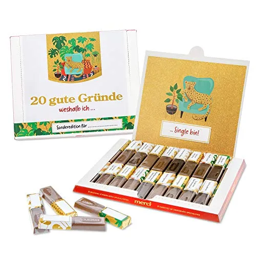 SURPRISA Aufkleberset für Merci-Schokolade: 20 gute Gründe fürs Single sein, kreatives Geschenk für Freund Freundin