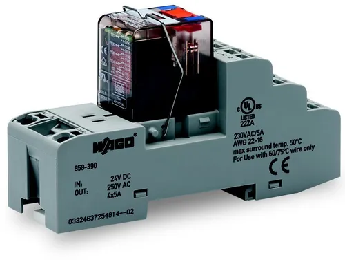 WAGO Relaismodul 858-391 - 5 Stück - Praktisches Relaismodul für Elektrobedarf, mit 4 Wechslerkontakten und Federzuganschluss. Ideal für zuverlässige Schaltvorgänge in verschiedenen Anwendungen.