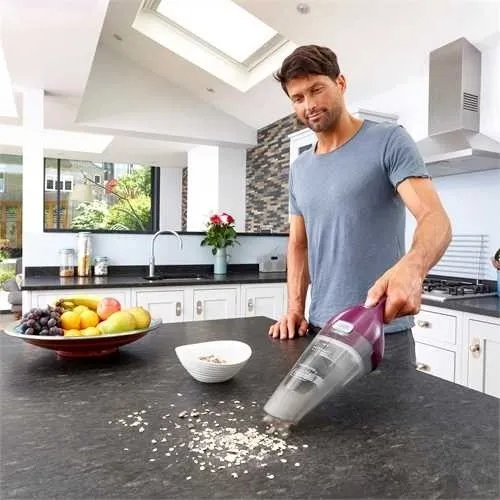 Black & Decker NVC115W Handstaubsauger - Beutelloser Handstaubsauger in Grau und Violett, leicht und kompakt, ideal für schnelle Reinigungen und schwer erreichbare Stellen.
