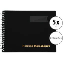 Helbling BMS25 Marschbuch schwarz 25 Taschen 5x Set - Wickeltaschen mit 5 schwarzen Notenbüchern, bruchsichere Spirale und blendfreie Klarsichthüllen für optimalen Schutz und Übersicht.