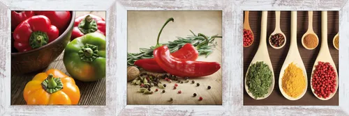 Bönninghoff Bild mit Rahmen Paprika - Gewürze Kräuter Küche Deko - Dekoratives Bild für die Küche, 23x23 cm, aus hochwertigem MDF und Papier, bereits montiert für sofortige Wandgestaltung.