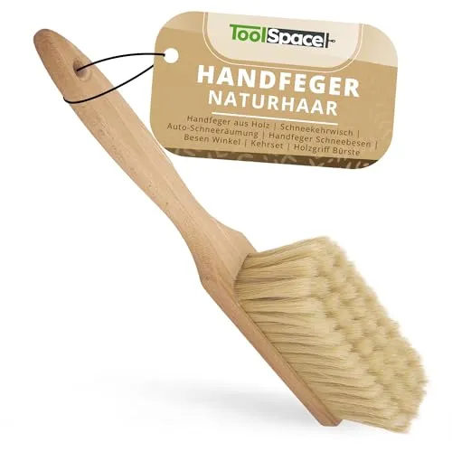 ToolSpace Handfeger Auto Besen Schnee Weich Naturhaar Handbesen für Auto Schneebesen Ergonomisch Holzgriff Auto-Schneeräumung Kehrwisch Schneefeger - 32 cm lang - Enger für Haus Garage Haushalt