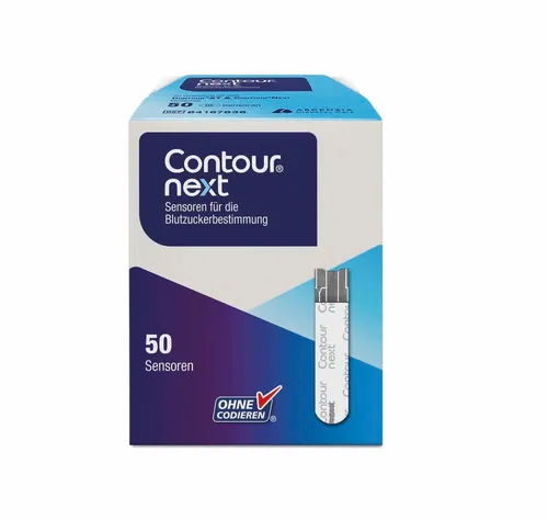 Contour Next Sensoren Teststreifen - kohlpharma 50 St - Blutzuckermessgeräte Zubehör, hochstabil gegenüber Umwelteinflüssen und 24 Monate haltbar für zuverlässige Messungen.
