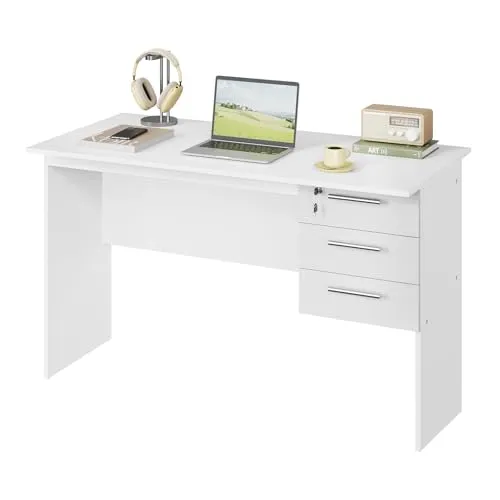 WOLTU Schreibtisch mit 3 Schubladen – 120x60 cm, weiß - Vielseitiger Schreibtisch mit geräuscharmen Schubladen und großzügiger Tischplatte. Ideal für Arbeitszimmer, Schlafzimmer oder Wohnzimmer – robust, wasserabweisend und leicht zu montieren.