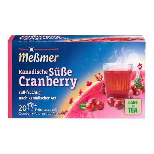 Meßmer Tee Kanadische Süße Cranberry, 20 Teebeutel - Früchtetee mit hochwertiger Aromaschutzumhüllung, süß-fruchtig nach kanadischer Art – ideal für Tee-Liebhaber, die ein besonderes Geschmackserlebnis suchen.
