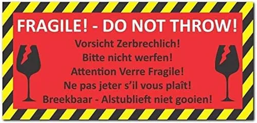 LYSCO Aufkleber Vorsicht zerbrechlich - 96tlg selbstklebend - Hochwertige Folienaufkleber in DIN lang (210 x 98 mm) für sichere Verpackungen. Mit mehrsprachigen Warnungen und schlitzbarer Rückseite für einfaches Ablösen. Ideal für den Versand von zerbrechlichen Gütern.