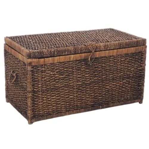 VIVANNO Wäschetruhe "Lea" aus Wasserhyazinthe - Stilvolle Wäschetruhe in Braun (84x45x45 cm) aus 100% natürlicher Wasserhyazinthe, ideal für Wäsche oder als dekorative Aufbewahrungslösung für jedes Zuhause.