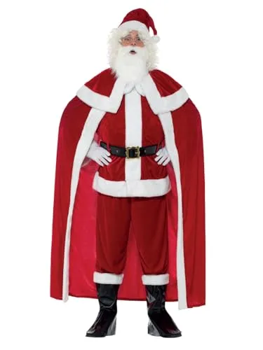 Smiffys Deluxe Weihnachtsmann-Kostüm, Rot, Größe M - Kostüm-Outfits für Erwachsene, inkl. Hose, Jacke, Umhang und mehr, ideal für Weihnachtsfeiern und Themenpartys, leichtes Material für hohen Tragekomfort