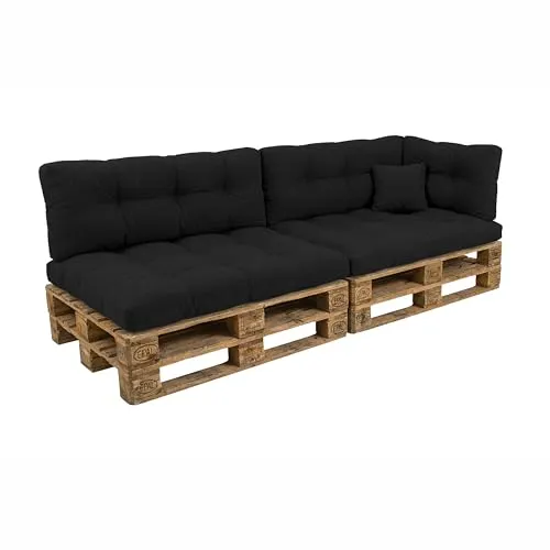 POKAR Palettenkissen Palletenauflagen Palettenpolster Palettensofa Palettenmöbel 6er Set: Sitzkissen 120x80 + Rückenlehne 120x40, Schwarz