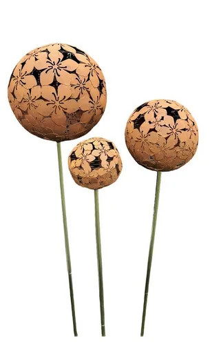 Jürgen Bocker - Gartenambiente Gartenstecker Rosenkugel Flower Cortenstahl 3er-Set Stab 80 cm Gartenstecker