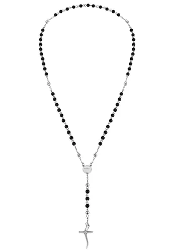 Breil Code Onyx Rosenkranzhalskette aus Stahl mit einem antiken, polierten Stein, Max. Länge: 63 cm, TJ2990
