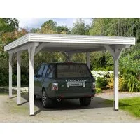 Skan Holz Carport Spessart 355 cm x 604 cm Weiß - Robuster Einzelcarport aus lasiertem Leimholz mit optimaler Stabilität, idealer Schutz vor Witterung und UV-Strahlung, inklusive Regenrinne für nachhaltige Nutzung.