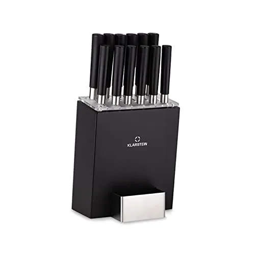 Klarstein 12-teiliges Messer-Set mit Holzblock - Küchenmesser-Set mit 12 hochwertigen, scharfen Messern aus legiertem Stahl und elegantem Holzblock im Japan-Design – ideal für Profiköche und Hobbyköche.