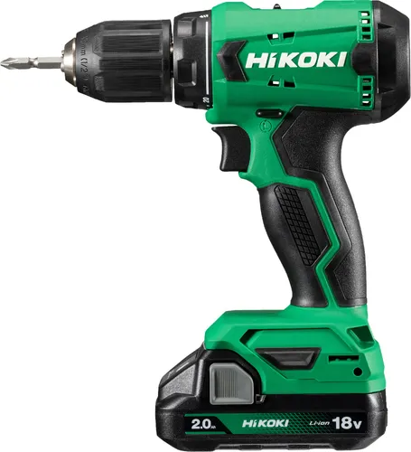 Hikoki DS18DA Akku-Bohrmaschine mit 2x 2,0Ah Akkus, 18V - Akkuschrauber mit 20-stufiger Drehmomentregelung und kompaktem Hochleistungsmotor für präzises Arbeiten in engen Räumen.