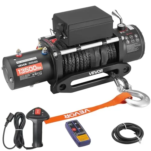 VEVOR 12V Elektrische Seilwinde 13500 lbs - Robuste Offroadwinde mit 13500 lbs Zugkraft, ideal für vielseitige Anwendungen. Ausgestattet mit kabelgebundener und drahtloser Fernbedienung für maximale Flexibilität.