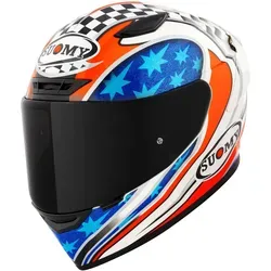 Suomy Track-1 Troy Bayliss Replica 2002 - Hochwertiger Integralhelm in Weiß/Rot/Blau - Größe L - Motorradhelm aus TRICARBOCO-Verbundwerkstoff für optimale Sicherheit und Leistung. Ideal für Straße und Rennstrecke mit hervorragendem Sichtfeld und effizienter Belüftung.
