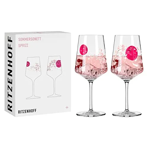 RITZENHOFF Aperitif-Glas Sprizz 2er-Set - Asia-Motiv Pink - Weißweingläser - Hochwertiges Spritz-Glas-Set aus Kristallglas mit Asia-Flair, spülmaschinengeeignet und ideal für Cocktails oder Schorlen, gefertigt in Deutschland.