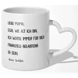 22Feels Tasse Mama Geschenk von Tochter Muttertag Geburtstag Mutter Weihnachten Frau, Keramik, Made In Germany, Spülmaschinenfest, Herzhenkel weiß