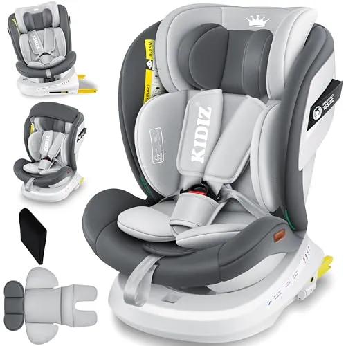 KIDIZ® Kindersitz 360° drehbar - Kindersitz Gruppe 0/1/2/3, 360° drehbar für einfaches Ein- und Aussteigen, mit Isofix, Top Tether und verstellbarer Kopfstütze – sicher und praktisch für Kinder von 0-36 kg.