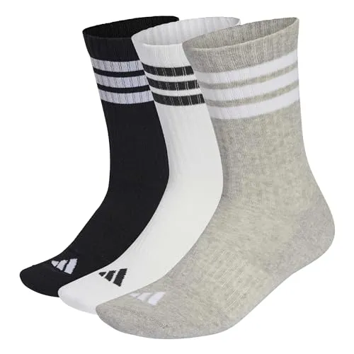 adidas Unisex 3STRIPES CUSHIONED SPORTSWEAR CREW SOCKS 3 PAIR PACK, medium grey heather/white/black, 48-51