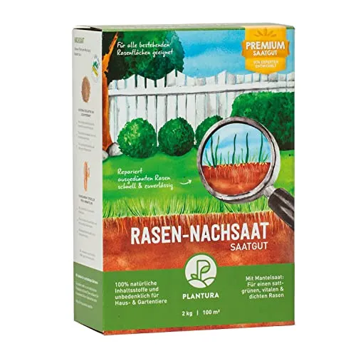 Plantura Rasen-Nachsaat, schnellkeimendes Premium-Saatgut mit Mantelsaat, 2 kg für 100 m²