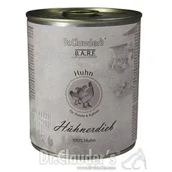 Dr. Clauders Barf Dog Nassfutter Hühnerdieb 800g - 100% Huhn - Hundefutter für BARF Ernährung, 100% Huhn, ohne Zusatzstoffe, hohe Qualität aus Deutschland für gesunde Hundeernährung.