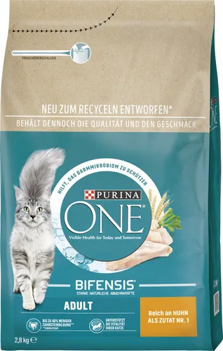 Purina One Katzenfutter Adult reich an Huhn 2,8 kg - Trockenfutter für Katzen, mit hochwertigem Huhn für eine gesunde Ernährung und glänzendes Fell.