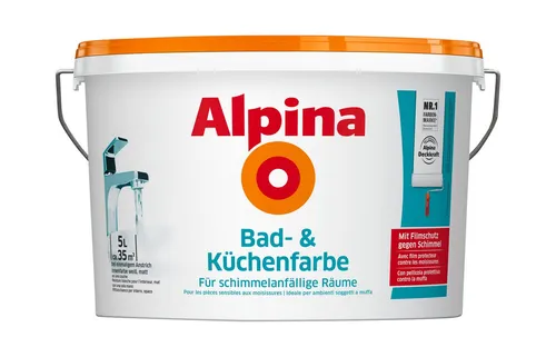 Alpina Wandfarbe Bad- & Küchenfarbe weiß matt - Wasserverdünnbare, waschbeständige Farbe mit hoher Deckkraft für Innenbereiche. Ideal für Küche und Bad, hemmt Schimmelbildung und sorgt für langlebige Ergebnisse.